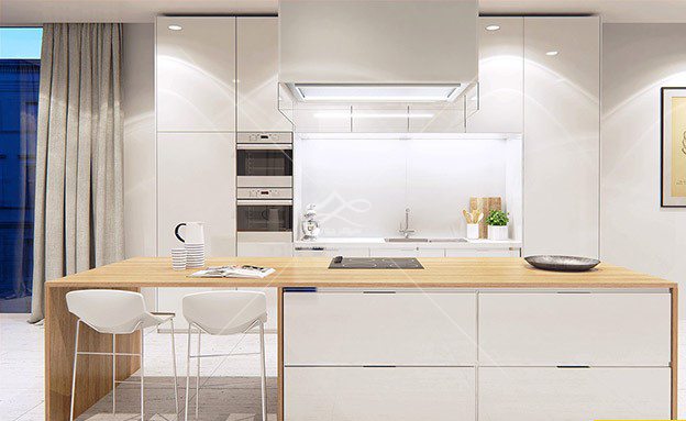 آشپزخانه مدرن با تم سفید و کرم