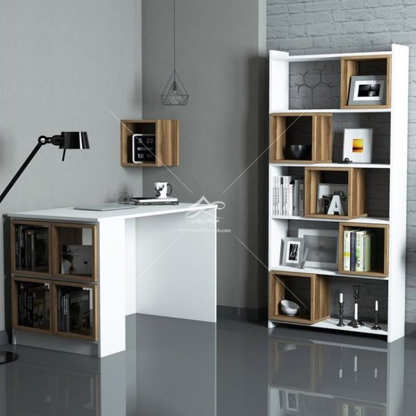 قفسه و کتابخانه و میز تحریر در دکوراسیون اتاق کار خانگی